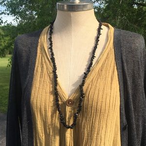Polished Stone Rock Black Necklace 33” Excellent
